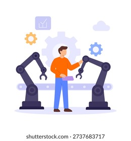 Process Automation, streamlining workflows using technology solutions, Flat vector character illustration