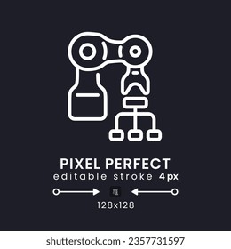 Process automation white linear desktop icon on black. RPA technology. Boost productivity. Pixel perfect 128x128, outline 4px. Isolated user interface symbol for dark theme. Editable stroke