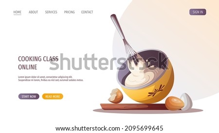 The process of baking. Whipping cream with a whisk. Baking, bakery shop, cooking, sweet products, dessert, pastry concept. Vector illustration for poster, banner, website, advertising.