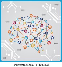 Process of brain with circuits - vector illustration