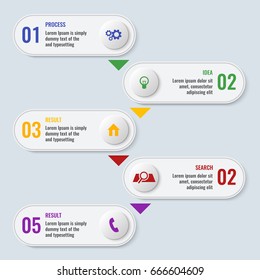 Process business chart with five steps in long shape