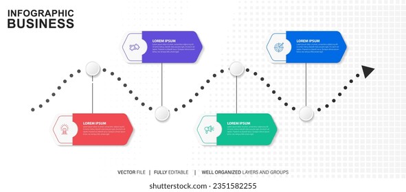 Process of Business infographic element with 4 steps. Steps business timeline process infographic template
