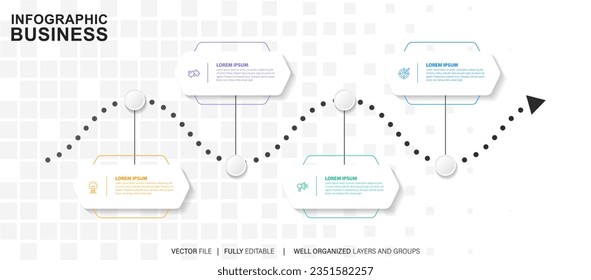 Process of Business infographic element with 4 steps. Steps business timeline process infographic template
