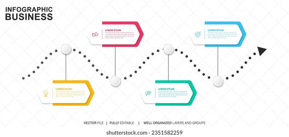 Process of Business infographic element with 4 steps. Steps business timeline process infographic template
