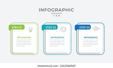 Process business infographic thin line with square template design with icons and 3 options or steps.