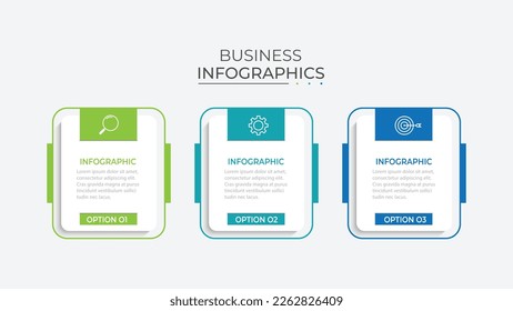 Procesar la línea delgada de la infografía del negocio con diseño de plantilla cuadrada con iconos y 3 opciones o pasos