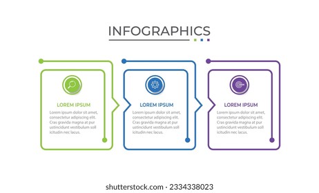 Procesar la línea delgada de infografía del negocio con diseño de plantilla cuadrada con iconos y 3 opciones o pasos.