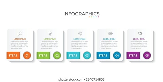 Process business infographic thin line with square template design with icons and 5 options or steps.