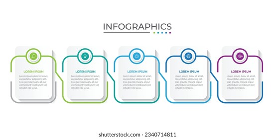 Procesar la línea delgada de la infografía del negocio con diseño de plantilla cuadrada con iconos y 5 opciones o pasos