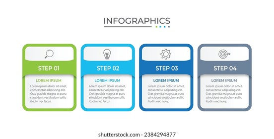 Process business infographic thin line with square template design with icons and 4 options or steps.