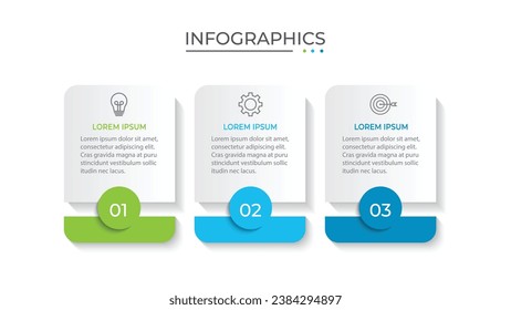 Process business infographic thin line with square template design with icons and 3 options or steps