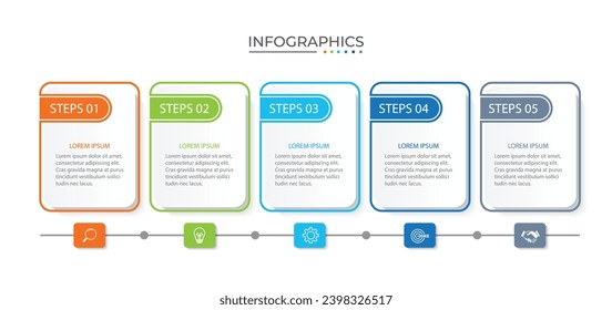 Process business infographic thin line with square template design with icons and 5 options or steps.