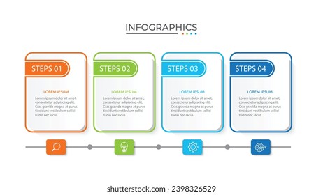 Procesar la línea delgada de infografía del negocio con diseño de plantilla cuadrada con iconos y 4 opciones o pasos.