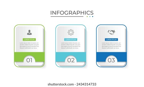 Verarbeiten Sie Business-Infografik dünne Linie mit quadratischem Vorlagendesign mit Symbolen und 3 Optionen oder Schritten.