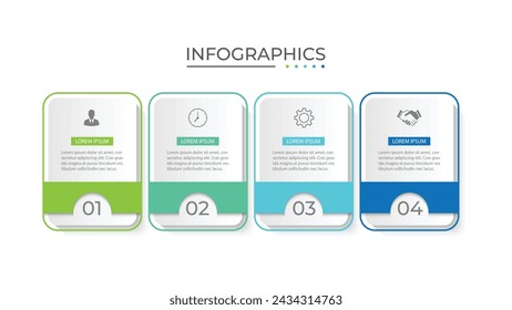 Process business infographic thin line with square template design with icons and 4 options or steps.