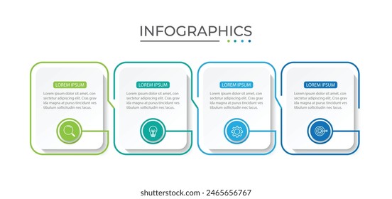 Línea delgada de infografía de negocios de proceso con diseño de Plantilla cuadrada con íconos y 4 opciones o pasos.