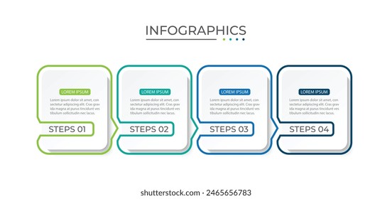 Línea delgada de infografía de negocios de proceso con diseño de Plantilla cuadrada con íconos y 4 opciones o pasos.