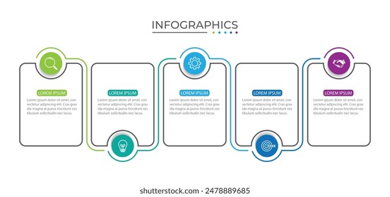 Process business infographic thin line with square template design with icons and 5 options or steps.