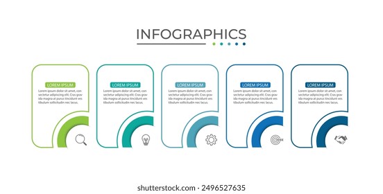 Process business infographic thin line with square template design with icons and 5 options or steps.