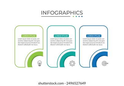 Línea delgada de la infografía del negocio del proceso con diseño cuadrado de la Plantilla con los iconos y 3 opciones o pasos.