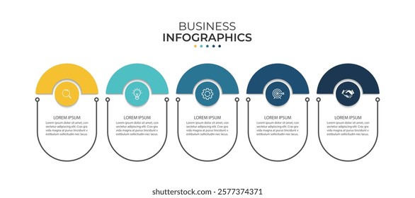 Process business infographic thin line with square template design with icons and 5 options or steps.