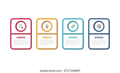 Process business infographic thin line with square template design with icons and 4 options or steps.