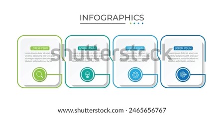 Process business infographic thin line with square template design with icons and 4 options or steps.