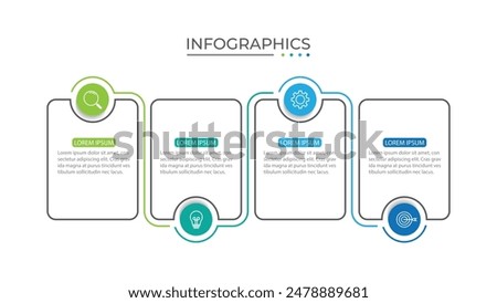 Process business infographic thin line with square template design with icons and 4 options or steps.