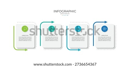 Process business infographic thin line with square template design with icons and 4 options or steps.
