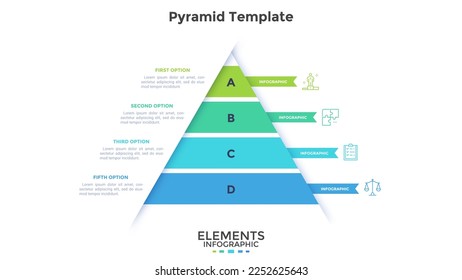 Process of business success reaching pyramid infographic design template. Build effective strategy by 4 steps. Legal project development. Triangular chart with icons. Visual data presentation