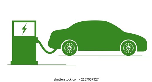 The process of charging an electric car. Eco friendly fuel. Vector illustration isolated on white background