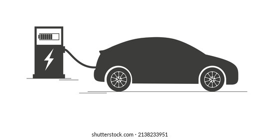 El proceso de cargar un auto eléctrico. Combustible ecológico. Ilustración del vector aislada en fondo blanco