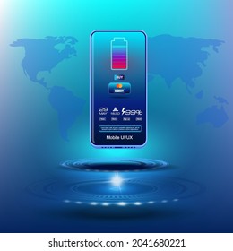 Der Prozess des Ladens der Telefonbatterie. fortgeschrittenes elektronisches Technologiekonzept.  Konzept der drahtlosen Ladetechnologie für Smartphones. Aufladen der Batterie eines modernen Gerätes