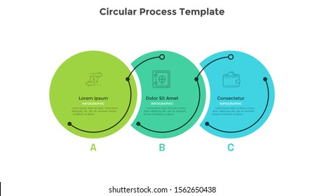 Process chart with 3 overlaying circular elements placed in horizontal row. Concept of three stages to business success. Simple infographic design template. Modern vector illustration for presentation