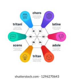 Process chart. 6 step option diagram, business organization infochart. Isometric vector sequence infographics