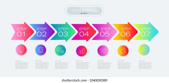 Process chart. Abstract elements of graph, diagram with 7 steps, options, parts or processes. Vector business template for presentation. Creative concept for infographic.