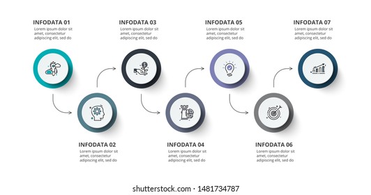 Process chart. Business data visualization. Abstract elements of diagram with 7 steps, options, parts or processes. Creative concept for infographic.