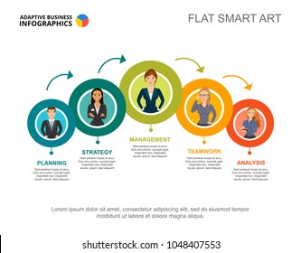 Process chart with five steps chart. Arrow diagram, flowchart, slide template. Creative concept for infographics, project, report. Can be used for topics like business, human resource, workflow