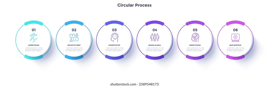 Process chart with four connected paper white circles placed in horizontal row. Concept of 4 stages of startup development. Modern infographic design template. Flat vector illustration for report.