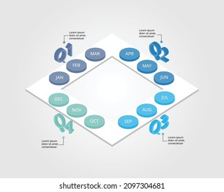 process chart template for infographic for presentation for 12 months in 4 quarter