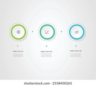 Process chart with three connected paper white circles placed in horizontal row