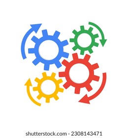 Process chat design. Simple gears and arrow icon on white background