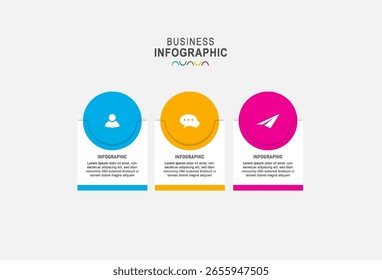 Processar infográfico de colunas. Gráfico de 3 etapas de negócios, diagrama de layout de fluxo de trabalho e conceito de apresentação de vetor de renda