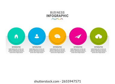 Infografía de columnas de proceso. Gráfico de 5 pasos de negocio, diagrama de diseño de flujo de trabajo y concepto de presentación de Vector de ingresos