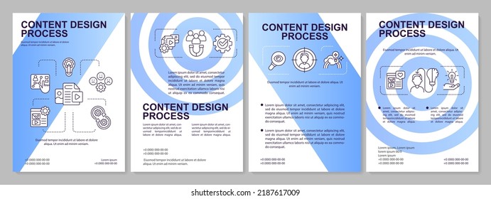 Process of content design blue brochure template. Creation. Leaflet design with linear icons. Editable 4 vector layouts for presentation, annual reports. Arial, Myriad Pro-Regular fonts used