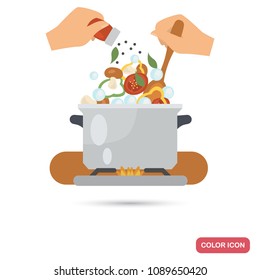 The process of cooking soup color flat illustration