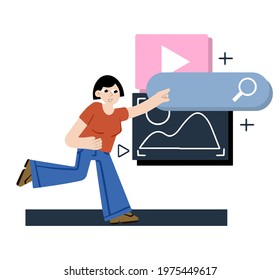 Process of creating and developing website. Female programmer and web designer. Woman at work. Mobile application and creating prototype of new website project. Online programming lesson.