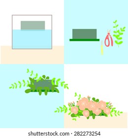 the process of creating floral arrangements.Vector Illustration