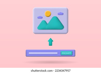 Process of creating images from artificial intelligence concept. AI system that creates images from user prompts. Vector 3d illustration