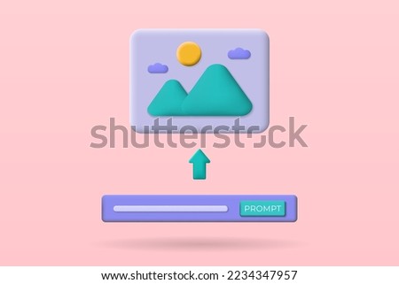 Process of creating images from artificial intelligence concept. AI system that creates images from user prompts. Vector 3d illustration